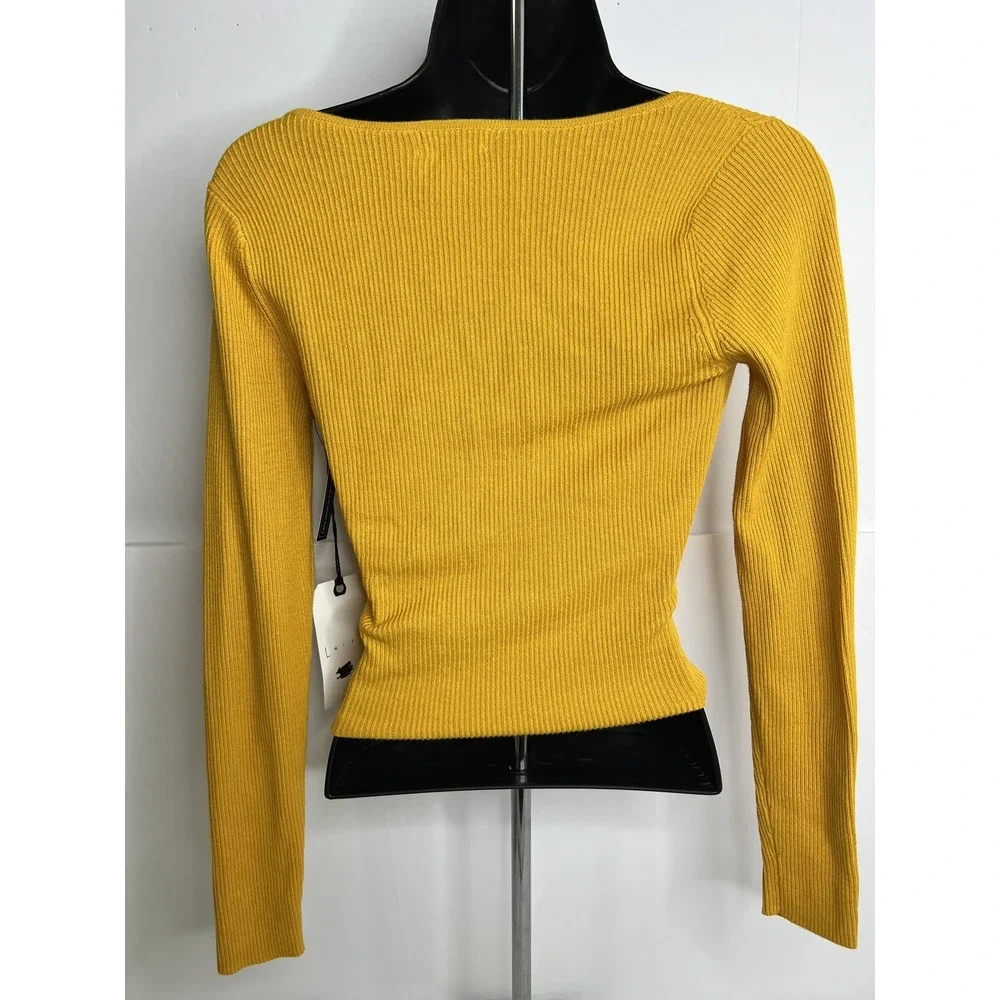 Leith Sweater Womens XS Ribbed Wrap Front Long Sleeve Pullover Top‎